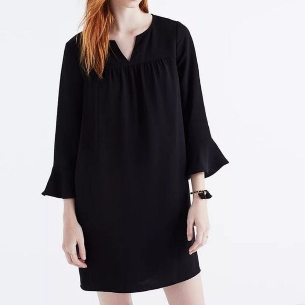 Madewell Black Starland Bell-Sleeve Dress